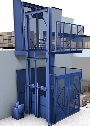 A blue two-level PFlow hydraulic lift