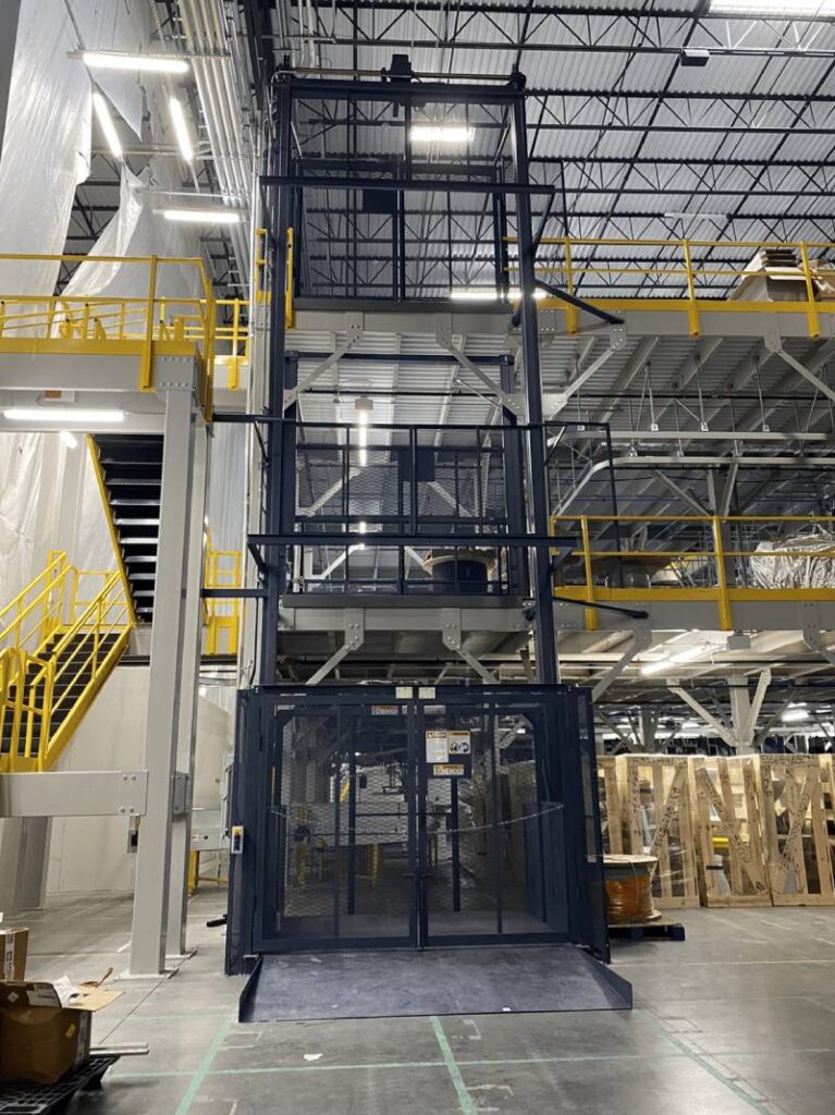 A PFlow VRC serving three levels in a clothing retailer’s warehouse Blog Categories: Vertical Reciprocating Conveyors (VRCs), Material Handling, Warehouses & 3PL